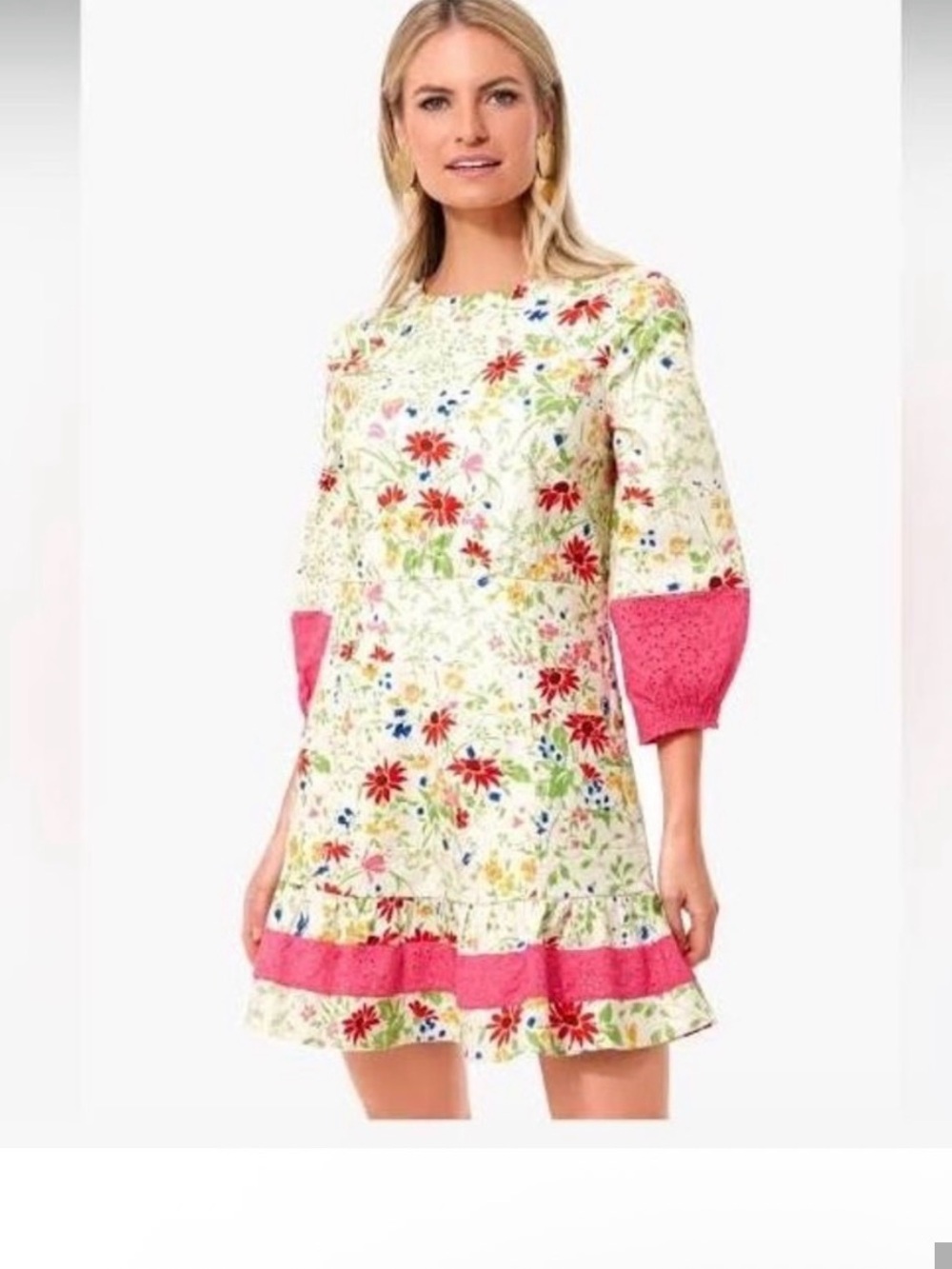 Tuckernuck Laurel Wildflower Floral Print A-Line Dress with Pink Trim XS NWT